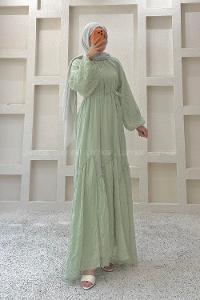 Plum Green Crew Neck Unprinted Dresess