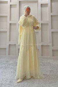 Butter Yellow Crew Neck Unprinted Dresess