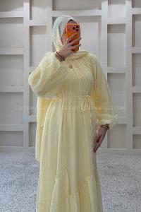 Butter Yellow Crew Neck Unprinted Dresess