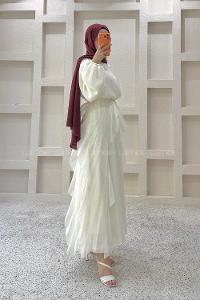 Ecru Crew Neck Viscose Unprinted Dresess