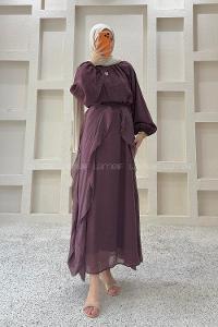 Plum Crew Neck Viscose Unprinted Dresess