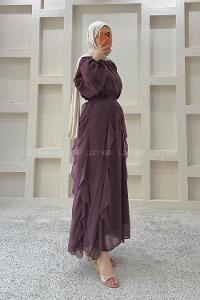 Plum Crew Neck Viscose Unprinted Dresess