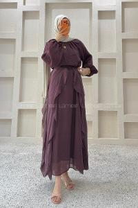 Plum Crew Neck Viscose Unprinted Dresess