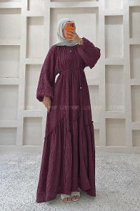 Claret Red Crew Neck Unprinted Dresess