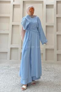 Baby Blue Neckband Long Arm Cotton Regular Trousers Comfortable Suit
