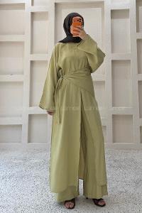 Plum Green Neckband Long Arm Cotton Regular Trousers Comfortable Suit