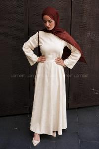 Lamelif Keten Elbise Krem