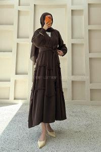 Brown V Neck Unprinted Dresess