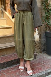 Lamelif Balon Keten Pantolon Yeşil