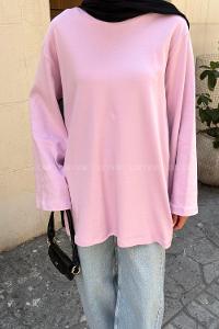 Lamelif Bisiklet Yaka Uzun Kollu Tunik Pembe