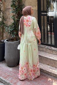 Lamelif Çiçek Detaylı Elbise Mint Yeşili