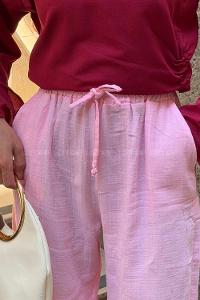 Lamelif Keten Pantolon Pembe