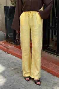 Yellow Linen High Waist Pants