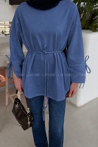 Lamelif Kol Biyeli Sweat İndigo