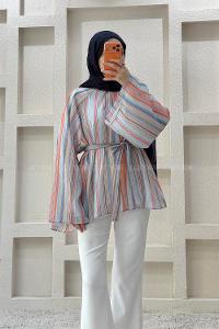 Blue Mandarin Collar Unprinted Tunic