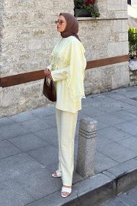 Lamelif Dantel Detaylı Tunik-Pantolon Takım Sarı