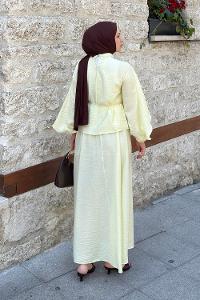 Lamelif Pelerin Tasarım Bluz İkili Takım Sarı