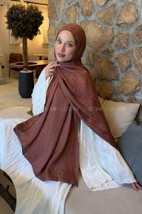 Lamelif  Etnik Desen Ayrobin Floş Jakar  Şal Badem