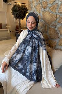 Lamelif Vintage Flower Desen Bambu Şal Antrasit