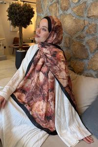 Lamelif Vintage Flower Desen Bambu Şal Badem
