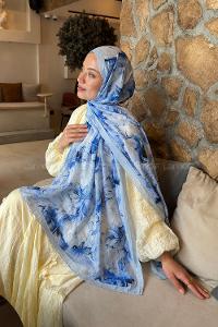 Lamelif Vintage Flower Desen Bambu Şal Bebe Mavi