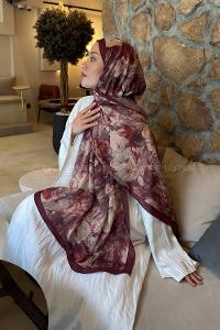 Lamelif Vintage Flower Desen Bambu Şal Bordo