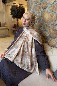 Lamelif Vintage Flower Desen Bambu Şal Camel