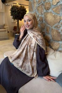 Lamelif Vintage Flower Desen Bambu Şal Camel