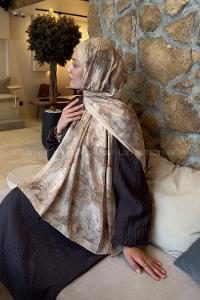 Lamelif Vintage Flower Desen Bambu Şal Camel