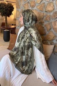 Lamelif Vintage Flower Desen Bambu Şal Haki