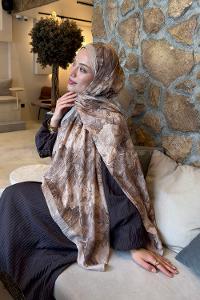 Lamelif Vintage Flower Desen Bambu Şal Koyu Bej