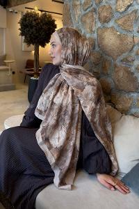 Lamelif Vintage Flower Desen Bambu Şal Koyu Bej