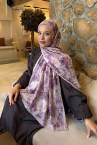 Lamelif Vintage Flower Desen Bambu Şal Lila