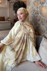Lamelif Vintage Flower Desen Bambu Şal Mint Yeşili