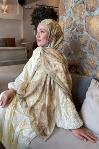 Lamelif Vintage Flower Desen Bambu Şal Mint Yeşili
