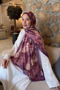 Lamelif Vintage Flower Desen Bambu Şal Mürdüm