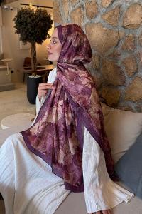 Lamelif Vintage Flower Desen Bambu Şal Mürdüm