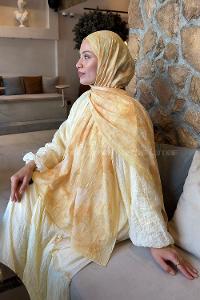 Lamelif Vintage Flower Desen Bambu Şal Sarı