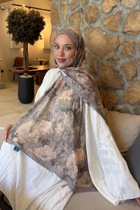 Lamelif Vintage Flower Desen Bambu Şal Vizon