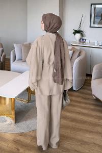 Lamelif Şallı Pantolon Takım Bej