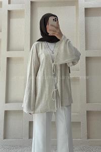 Cream V Neck Linen Unprinted Tunic