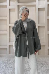Green V Neck Linen Unprinted Tunic