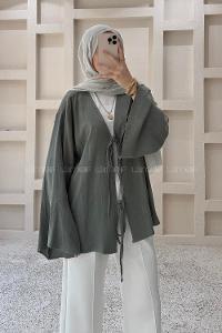 Green V Neck Linen Unprinted Tunic