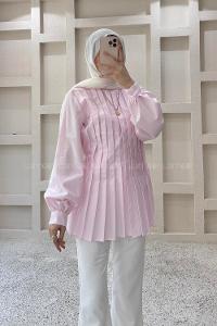 Lamelif Pile Detaylı Bluz Pembe