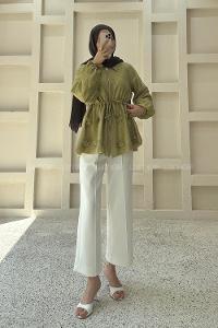 Oil Green Shirt Collar Long Arm Jacket