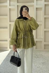 Oil Green Shirt Collar Long Arm Jacket