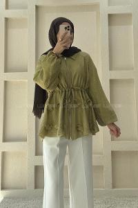 Oil Green Shirt Collar Long Arm Jacket