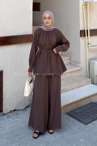 Bitter Brown Crew Neck Long Arm Modal Regular Trousers Comfortable Suit