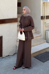 Bitter Brown Crew Neck Long Arm Modal Regular Trousers Comfortable Suit
