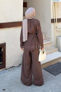 Bitter Brown Crew Neck Long Arm Modal Regular Trousers Comfortable Suit